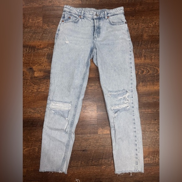 & Denim Boyfriend Low Waist Distressed womens jeans size 2 light wash button fly - Picture 1 of 4